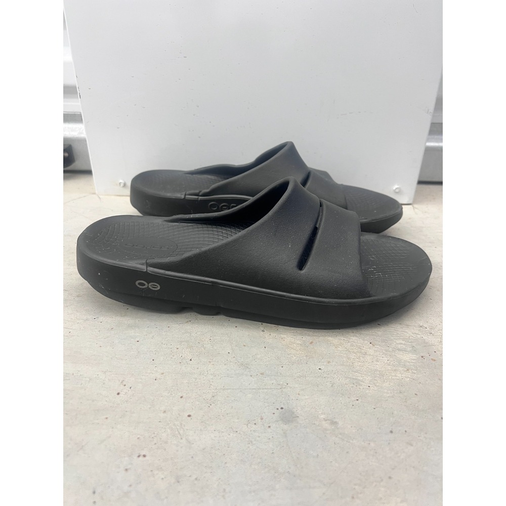 Oofos OOahh Sandals Unisex M9/W11 Black Recovery Slides Slip On Casual Shoes